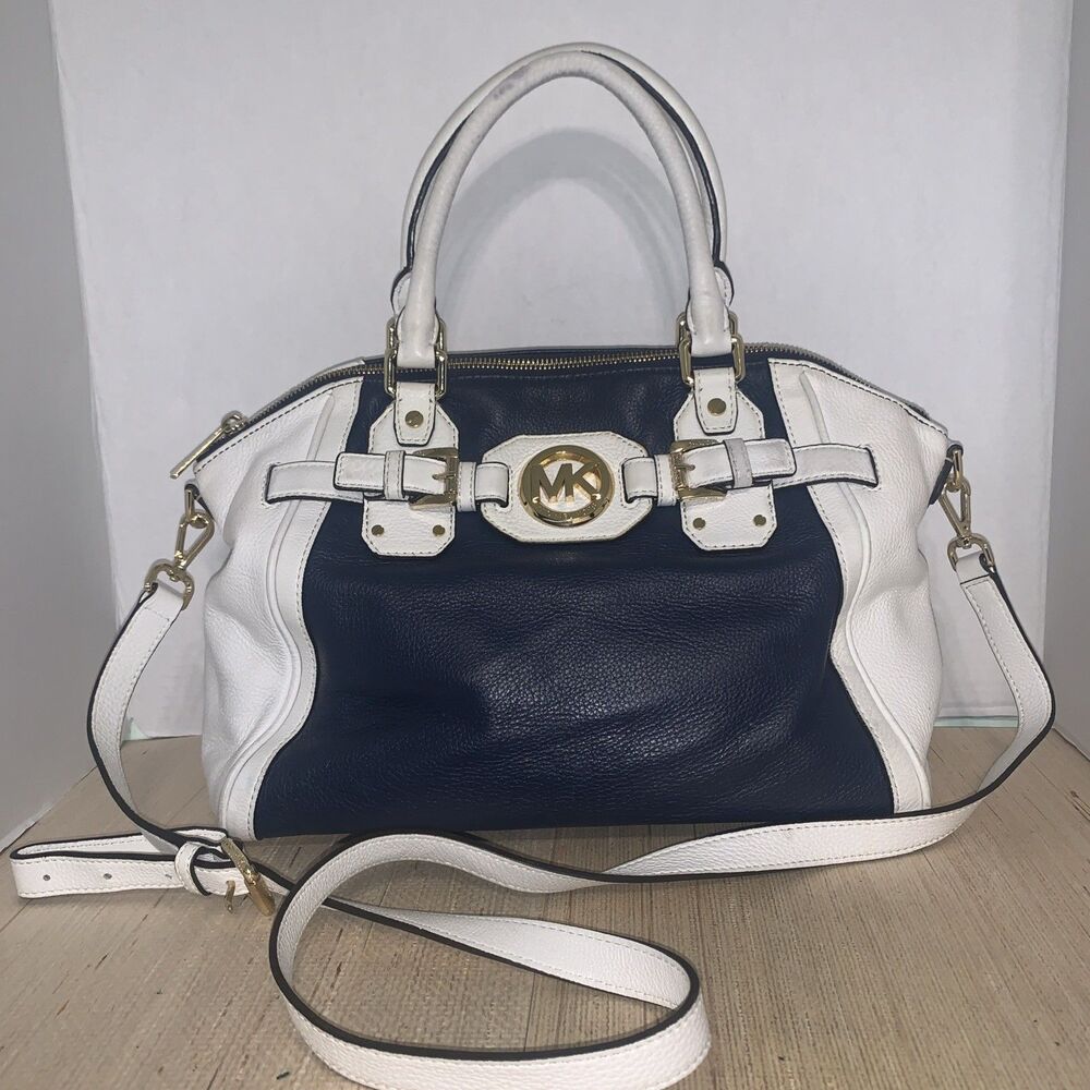 Michael Kors Color-Block Pebbled Leather Satchel/Crossbody Handbag Blue White